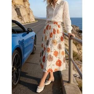 Women's Pleated Skirt Chiffon Elastic Waist A-Line Midi Length Skirt